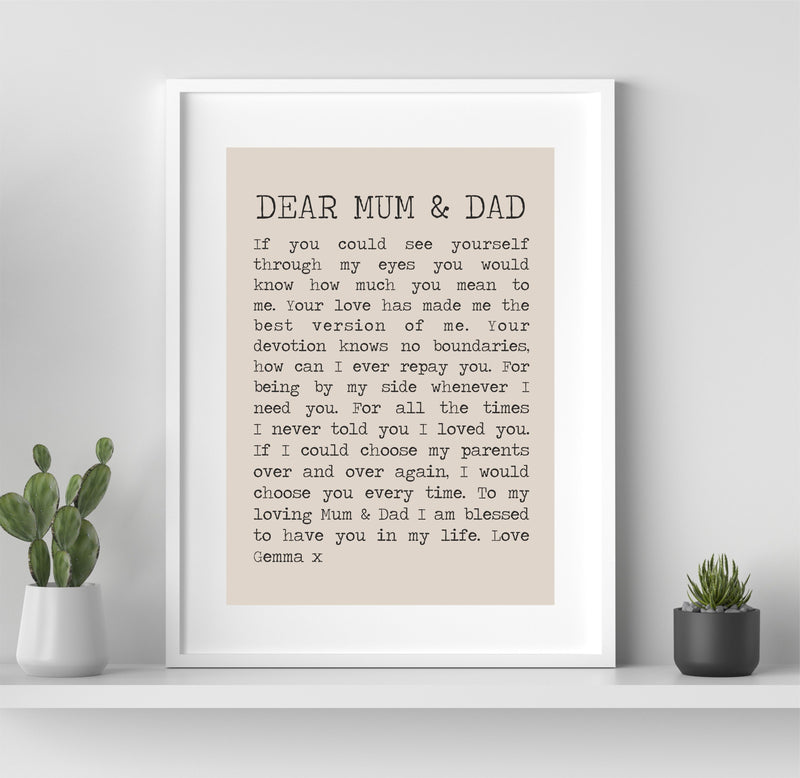 Mum & Dad Personalised Framed Poem | Blessed PureEssenceGreetings