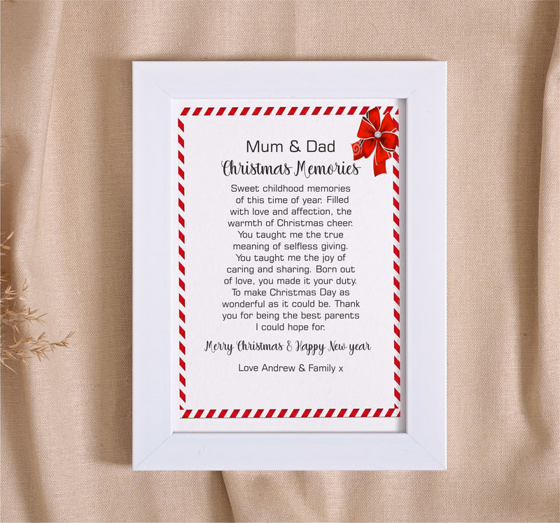 Mum & Dad Personalised Christmas Poem Keepsake Card PureEssenceGreetings