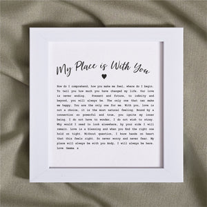 My Place is With You Personalised Mounted Love Poem Card PureEssenceGreetings