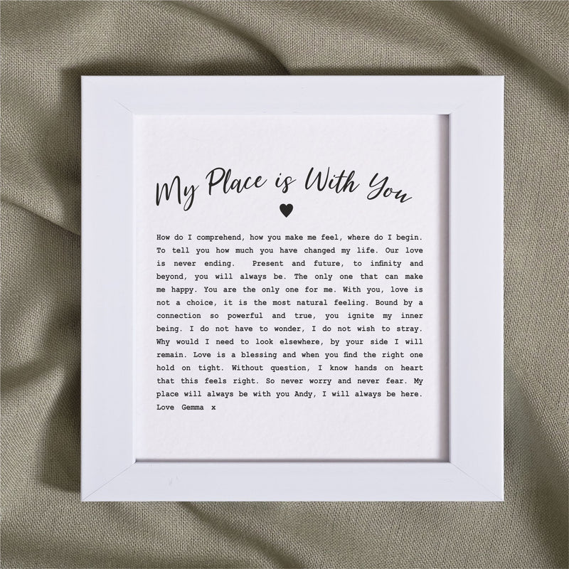 My Place is With You Personalised Mounted Love Poem Card PureEssenceGreetings
