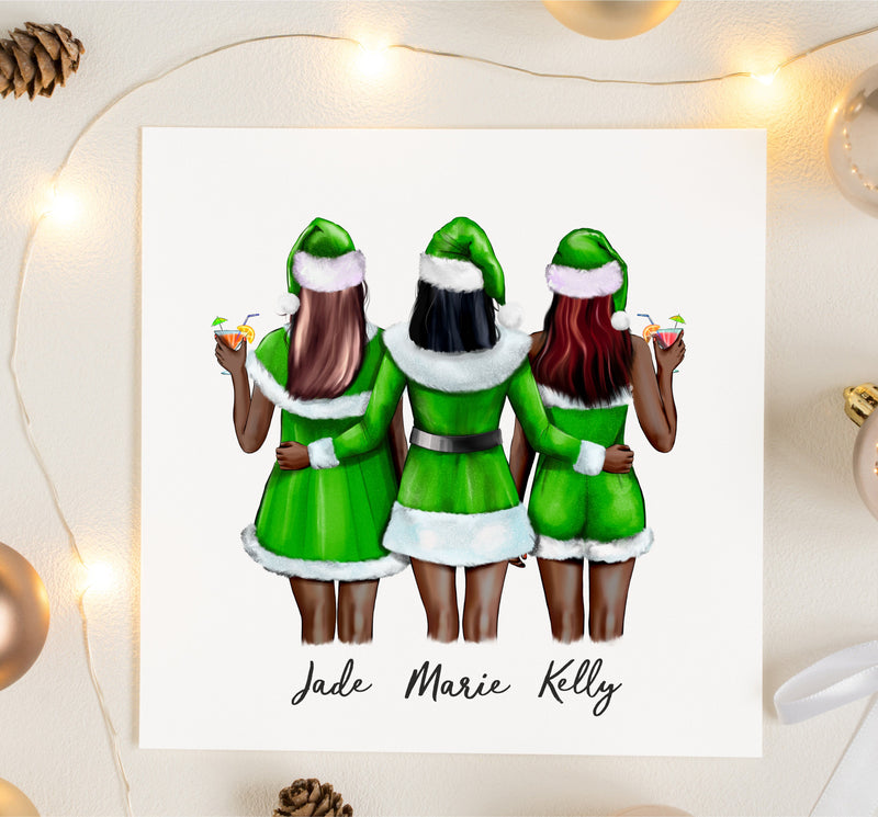 Santa Girls Personalised Greeting Card PureEssenceGreetings