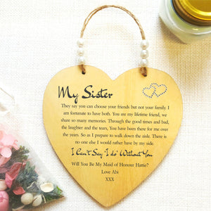 Be My Bridesmaid Personalised Sister large Heart Sign Plaque PureEssenceGreetings 