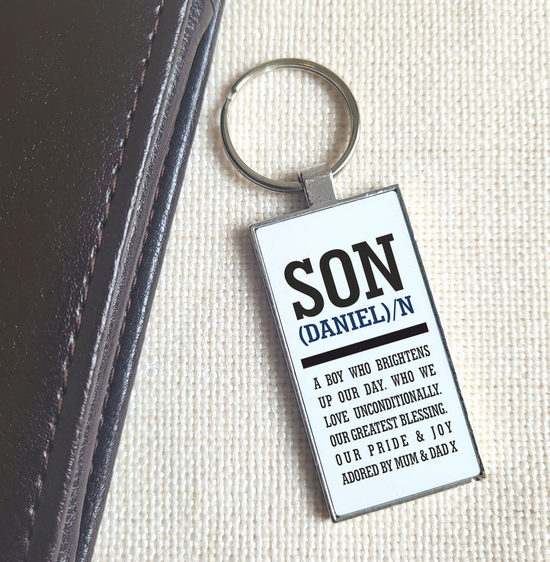 Personalised Son Aluminium Keyring PureEssenceGreetings