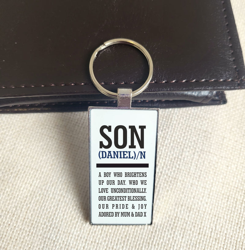 Personalised Son Aluminium Keyring PureEssenceGreetings 