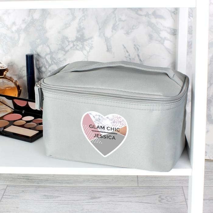 Personalised Geometric Grey Make Up Wash Bag - PureEssenceGreetings 