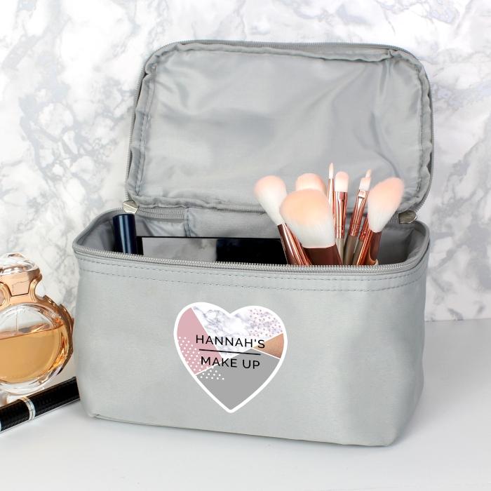 Personalised Geometric Grey Make Up Wash Bag - PureEssenceGreetings