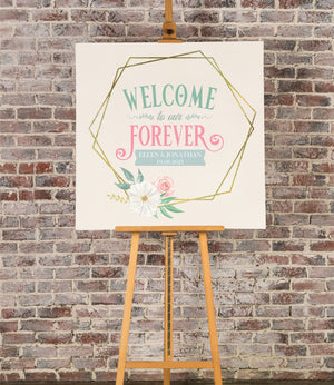 WELCOME TO OUR FOREVER Personalised Metal Wedding Reception Sign | 12" PureEssenceGreetings