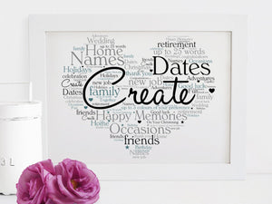 Create Your Own Heart Shaped Word Art Print | UNFRAMED | A4 - PureEssenceGreetings 
