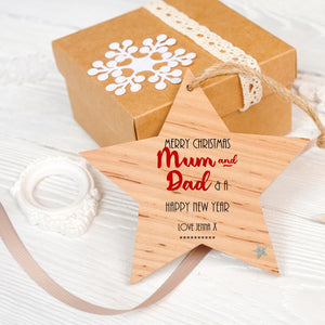 Personalised Mum  & Dad Christmas Hanging Star - PureEssenceGreetings