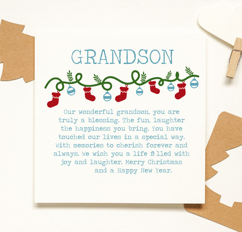 Grandson Personalised Christmas Poem Card PureEssenceGreetings