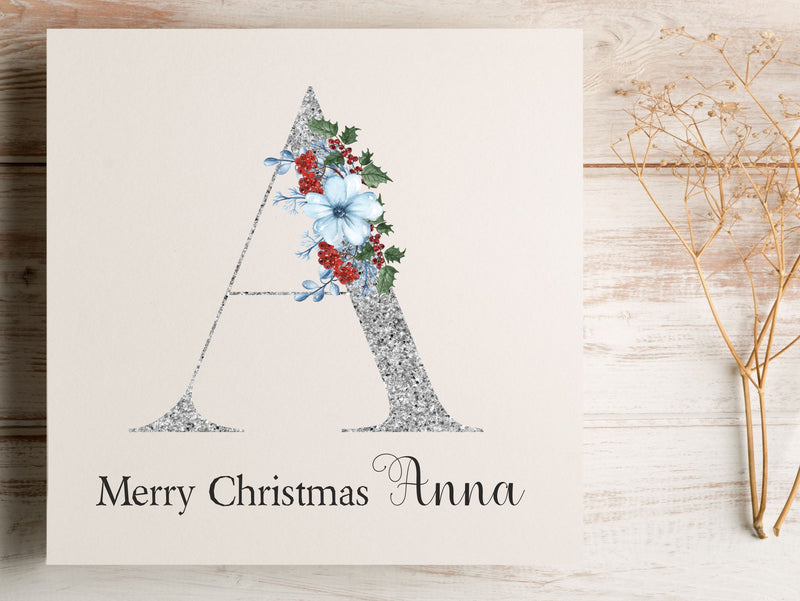 Personalised Floral Letter Design Christmas Card