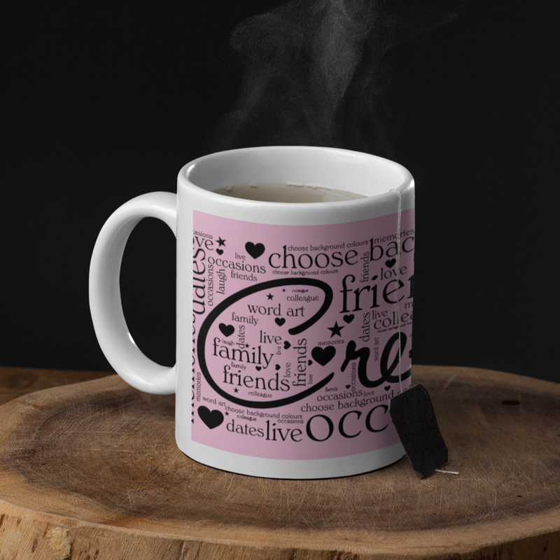Personalised Word Art Ceramic Mug and Coaster Set - Own Words PureEssenceGreetings