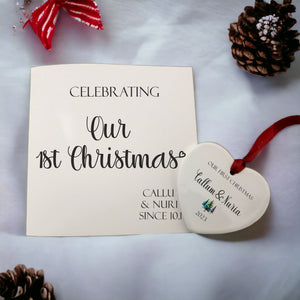 Our 1st Christmas Personalised Card and Ceramic Decoration Pure Essence Greetings