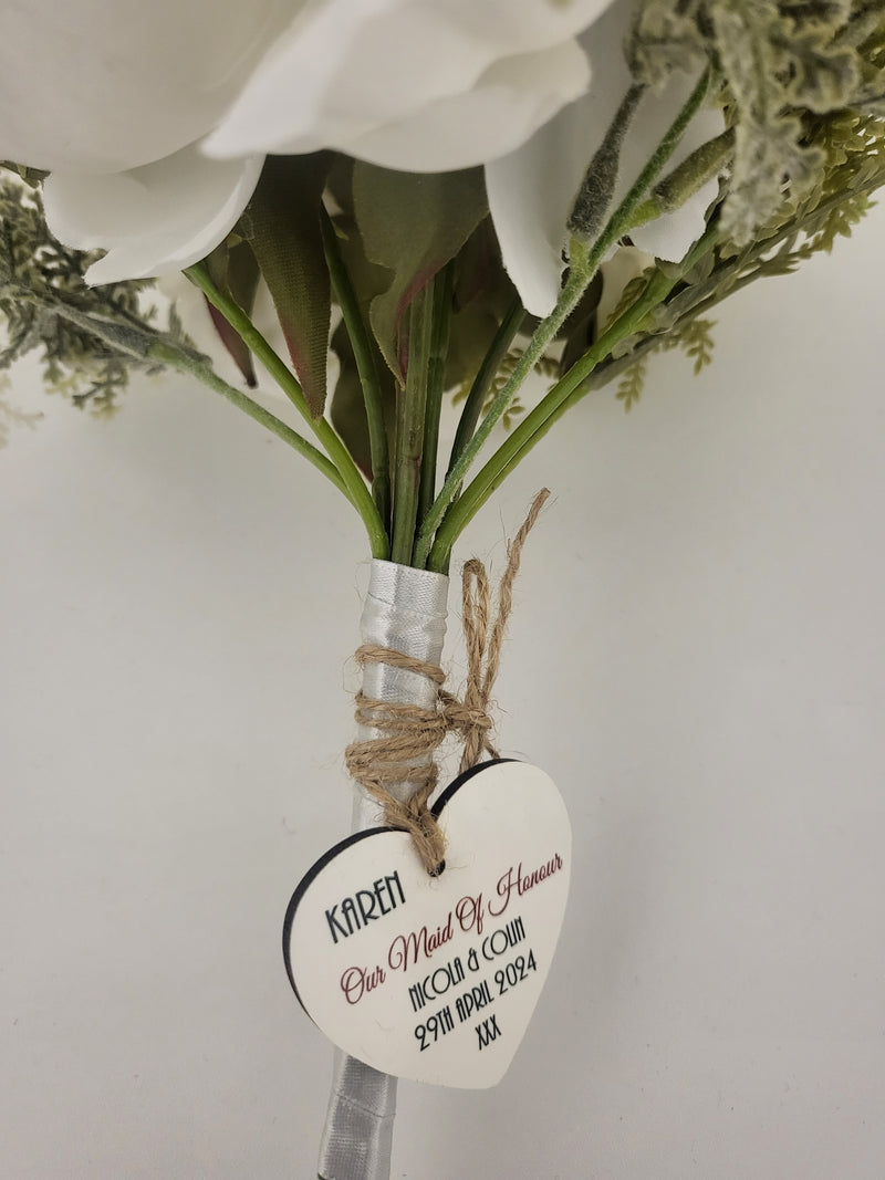 Scented Artificial Flowers Wedding Bouquet With Heart Wood Charm PureEssenceGreetings