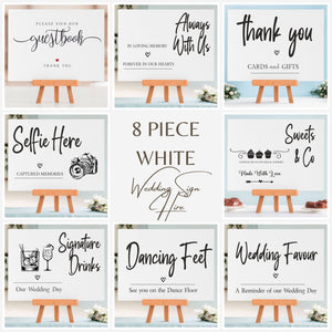 8 Piece White Wedding Table Sign Package | Hire Service (Copy) Pure Essence Greetings