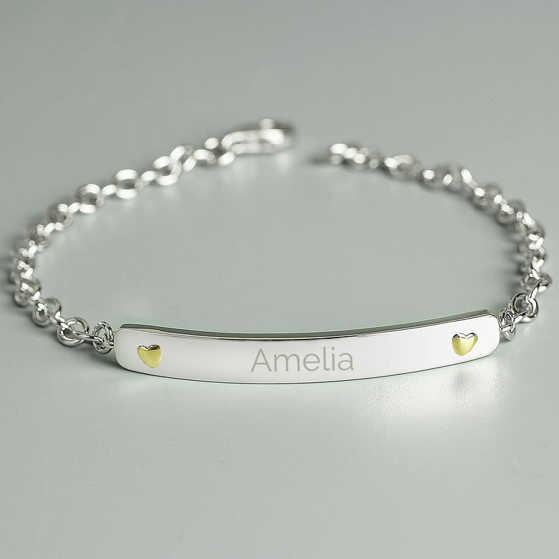 Personalised Sterling Silver and 9ct Gold Bar Bracelet PureEssenceGreetings