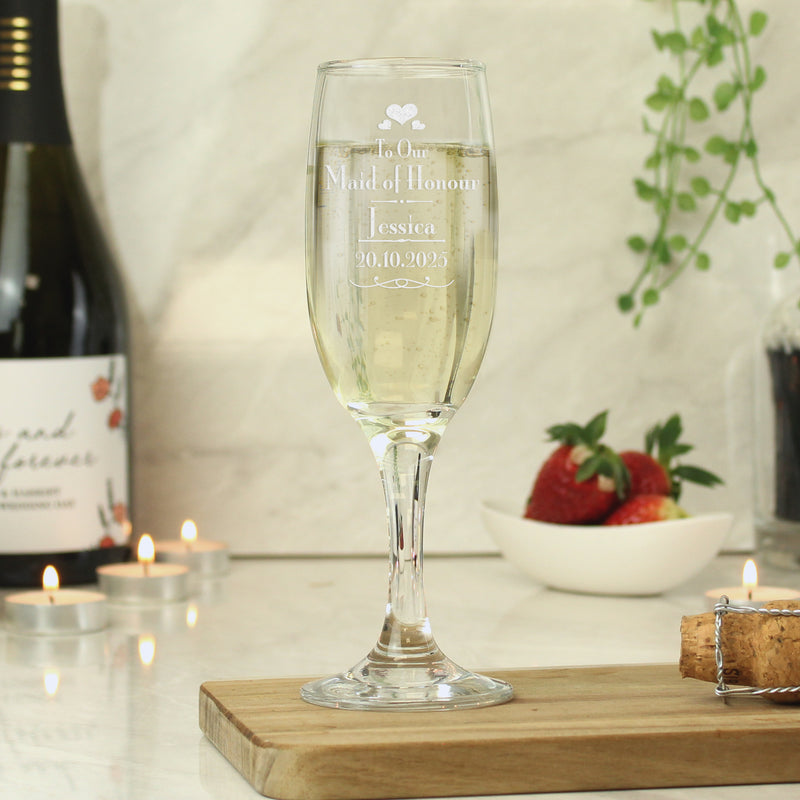 Personalised Bridesmaid | Maid of Honour Flute Wine Glass Pure Essence Greetings