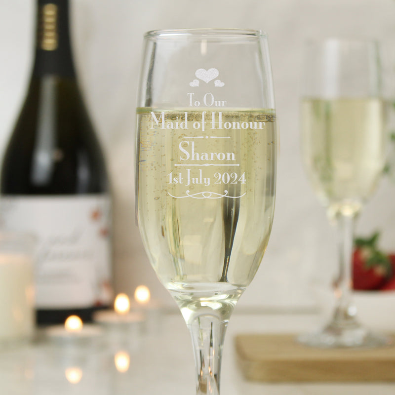 Personalised Bridesmaid | Maid of Honour Flute Wine Glass Pure Essence Greetings