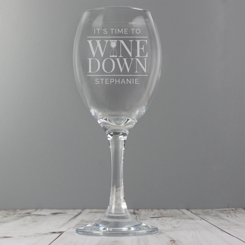 Personalised 'It's Time to Wine Down' Wine Glass PureEssenceGreetings