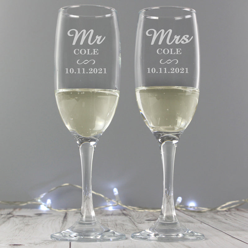 Personalised Classic Pair of Mr & Mrs Flutes PureEssenceGreetings