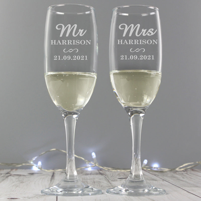 Personalised Classic Pair of Mr & Mrs Flutes PureEssenceGreetings