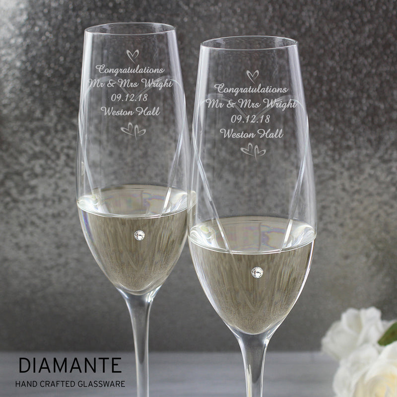 Personalised Hand Cut Little Hearts Pair of Flutes with Gift Box PureEssenceGreetings