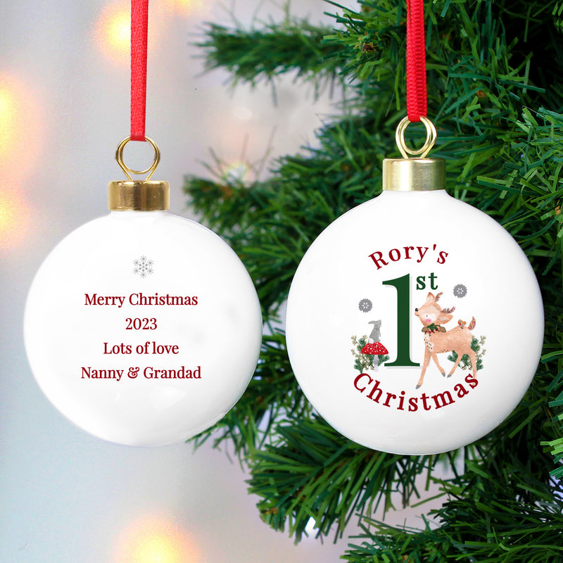 Personalised 1st Christmas Festive Fawn Bauble PureEssenceGreetings