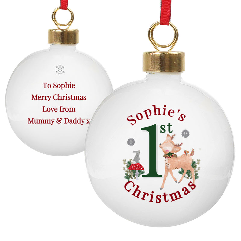 Personalised 1st Christmas Festive Fawn Bauble PureEssenceGreetings