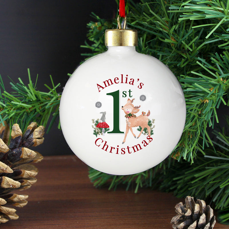 Personalised 1st Christmas Festive Fawn Bauble PureEssenceGreetings