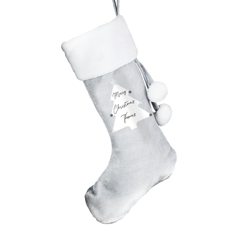 Personalised Christmas Tree Luxury Silver Grey Stocking PureEssenceGreetings