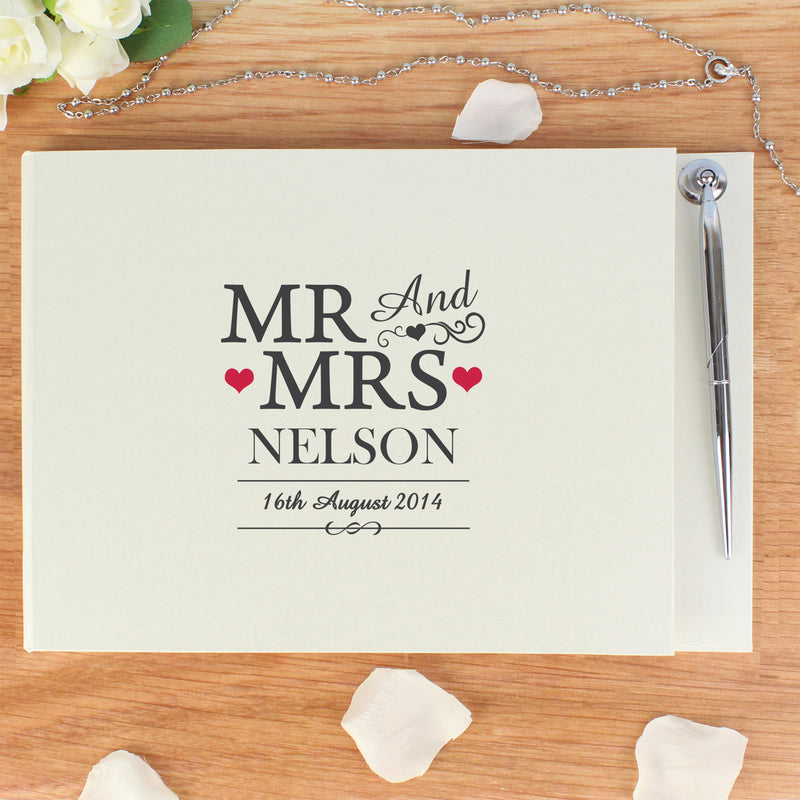 Personalised Mr & Mrs Hardback Guest Book & Pen PureEssenceGreetings