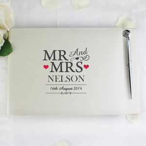 Personalised Mr & Mrs Hardback Guest Book & Pen PureEssenceGreetings