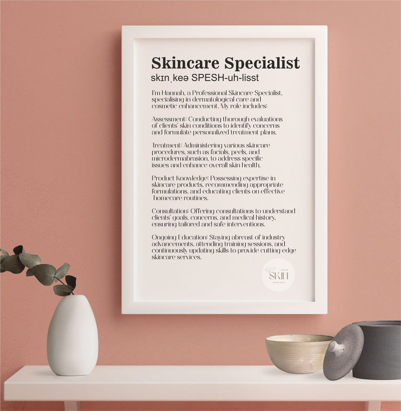 Skin Care Specialist Definition Customer Statement Print - Framed | Unframed PureEssenceGreetings