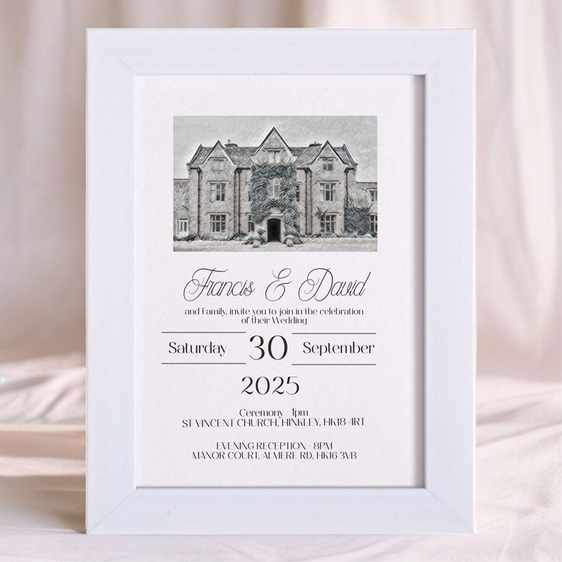 Venue Photo Personalised Mounted Wedding Invitations Service Pure Essence Greetings