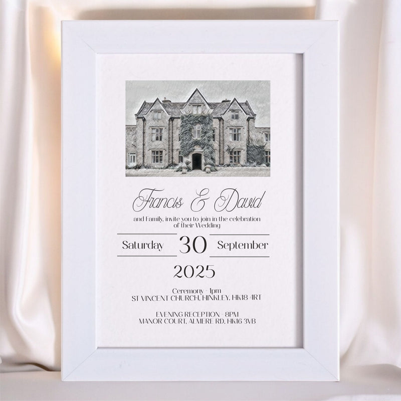 Venue Photo Personalised Mounted Wedding Invitations Service Pure Essence Greetings