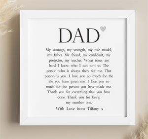 Dad Personalised Box Framed Verse  - Thank You PureEssenceGreetings