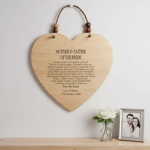 Mother & Father of The Bride - Personalised Plaque | Wooden Sign PureEssenceGreetings