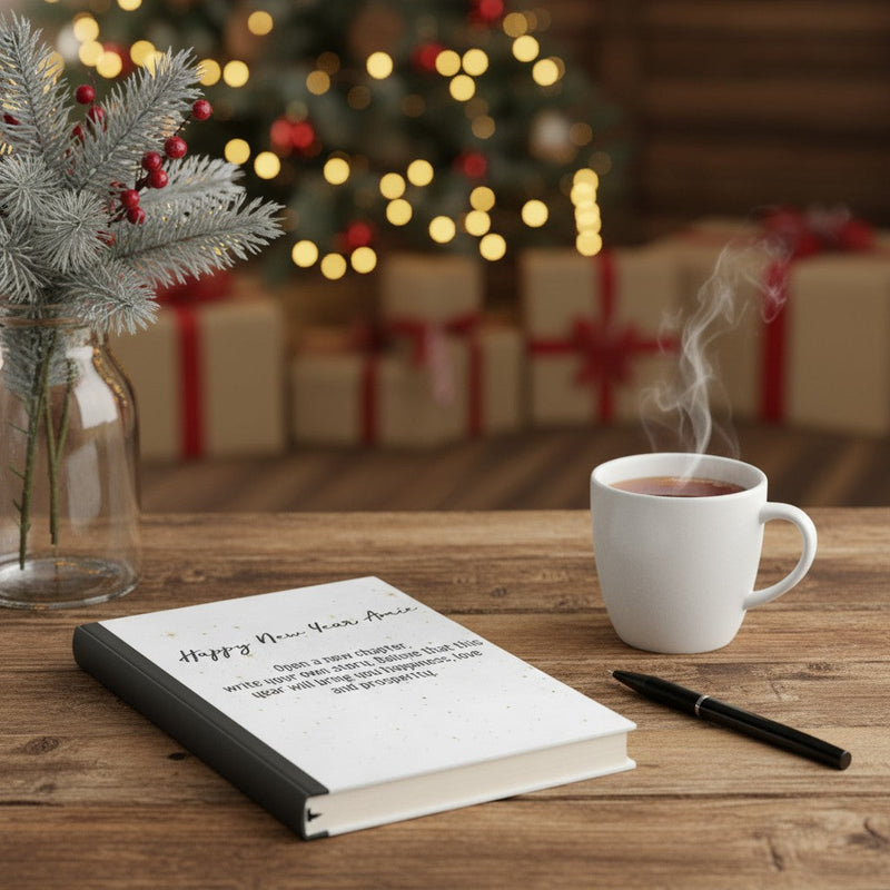 Mounted New Year Card | A5 Journal | 30 Wellbeing Reflection Cards Gift Set Pure Essence Greetings