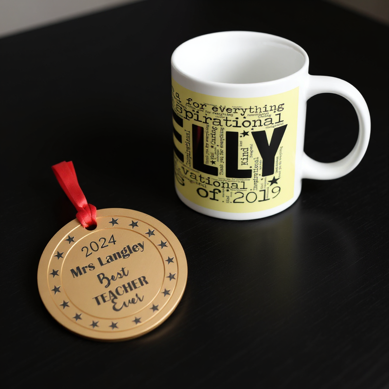 TEACHER Personalised Mug and Wood Plaque Set PureEssenceGreetings