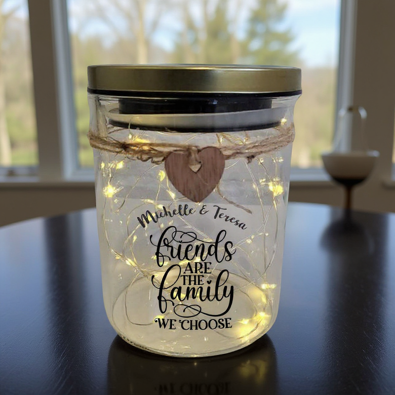 FRIENDS ARE FAMILY | Personalised LED Jam Jar Pendant Light PureEssenceGreetings