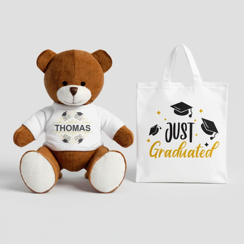 Congratulations Graduation Personalised Teddy and Bag PureEssenceGreetings