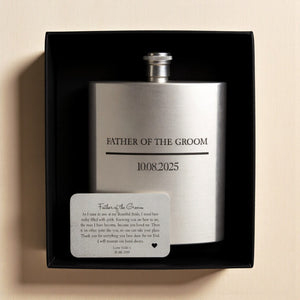 Personalised Wedding Hipflask & Wallet Card Set | Father of the Groom PureEssenceGreetings