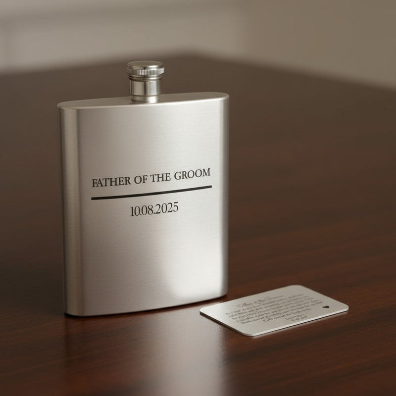 Personalised Wedding Hipflask & Wallet Card Set | Father of the Groom PureEssenceGreetings