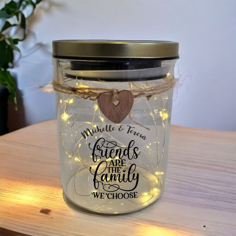 FRIENDS ARE FAMILY | Personalised LED Jam Jar Pendant Light PureEssenceGreetings