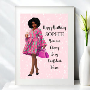 Classy Girl Personalised Mounted Birthday Card PureEssenceGreetings