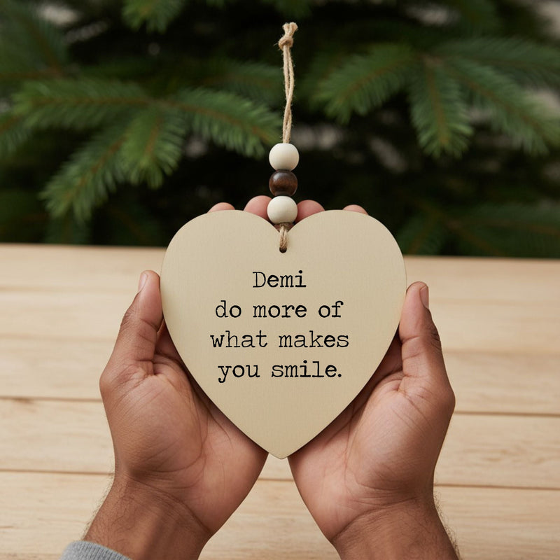 Wellbeing Heart Christmas Decoration – Wooden Heart with Thoughtful Saying PureEssenceGreetings