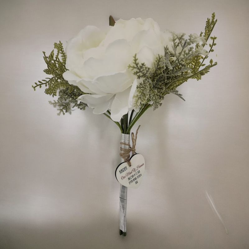 Scented Artificial Flowers Wedding Bouquet With Heart Wood Charm PureEssenceGreetings