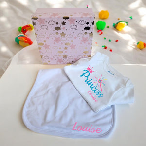 Princess Baby Girl Personalised Babygro and Bib Gift Set PureEssenceGreetings