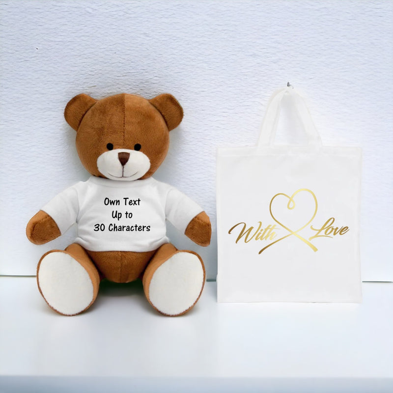 Personalised Teddy Bear in a Bag | Own Text PureEssenceGreetings