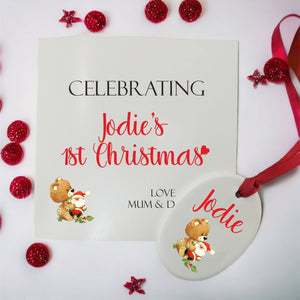 1st Christmas Child's Personalised Card and Decoration Pure Essence Greetings